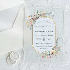 Invitations En Acrylique Boho Fleur sauvage Fern Dusty Mariage bleu