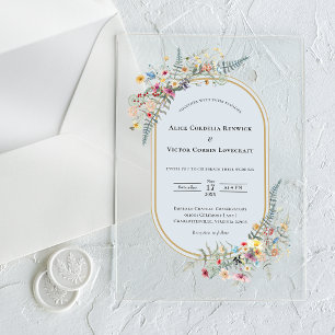 Invitations En Acrylique Boho Fleur sauvage Fern Dusty Mariage bleu