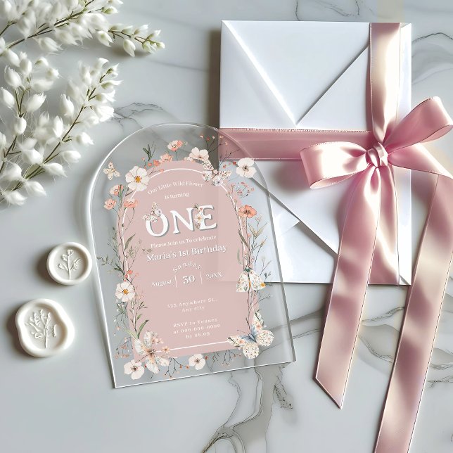 Invitations En Acrylique Boho Fleur sauvage Floral Baby Anniversaire (Créateur téléchargé)