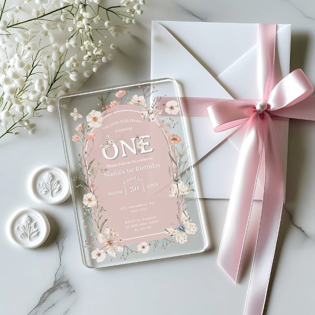 Invitations En Acrylique Boho Fleur sauvage Floral Baby Anniversaire (Créateur téléchargé)