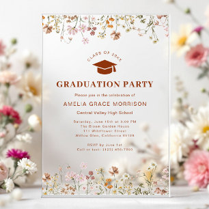 Invitations En Acrylique Boho Fleur sauvage Graduation Party Boho Bloom