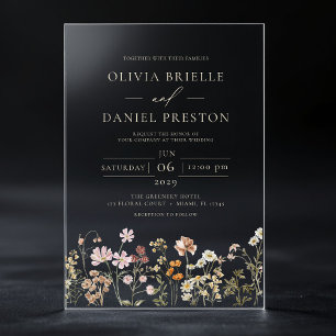 Invitations En Acrylique Boho Fleur sauvage Jardin Champagne Mariage beige