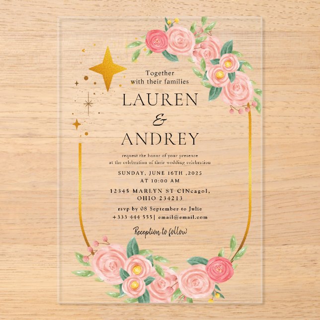 Invitations En Acrylique Boho Floral  Wedding  (Recto)