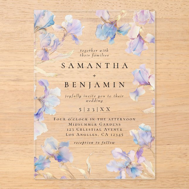 Invitations En Acrylique Boho Iris Mariage (Recto)