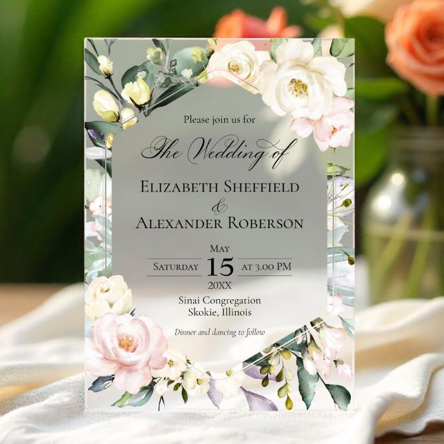 Invitations En Acrylique Boho Mariage de cadre fleuri (Créateur téléchargé)