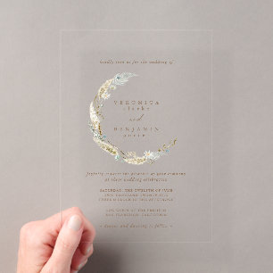 Invitations En Acrylique Boho Minimum Muted Blue & Dried Grass Wedding