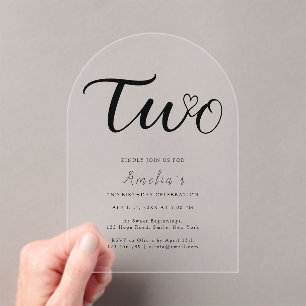 Invitations En Acrylique Boho Moderne Coeur Noir Script 2e anniversaire