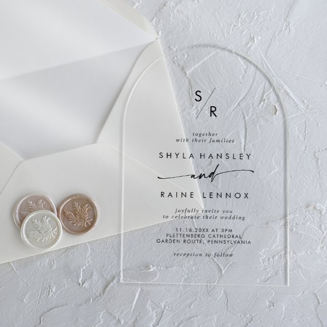 Invitations En Acrylique Boho Monogramme moderne Unique clair Mariage acryl (Boho Monogram Modern Unique Clear Acrylic Wedding Acrylic Invitations)