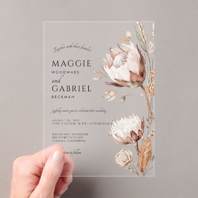 Invitations En Acrylique Boho Neutral Floral Mariage (In situ (ordinateur de poche))