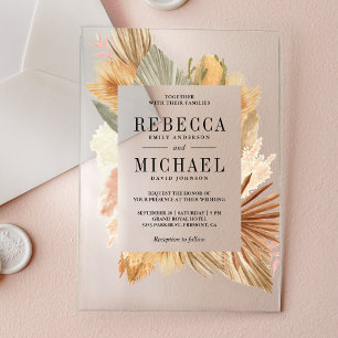 Invitations En Acrylique Boho Pampas Palmier Séché Mariage