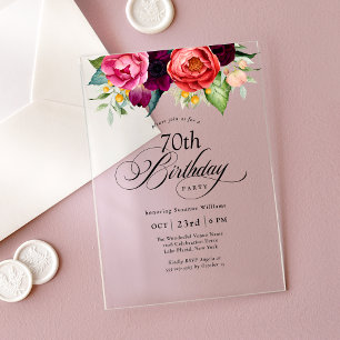 Invitations En Acrylique Boho Rustic Watercolor Floral 70e fête d'anniversa