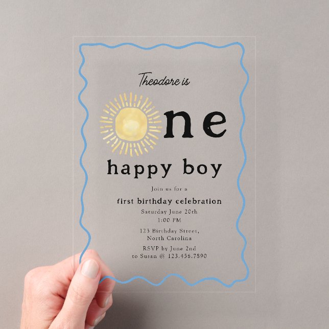 Invitations En Acrylique Boho Sunshine Premier anniversaire Un joyeux garço (In situ (ordinateur de poche))