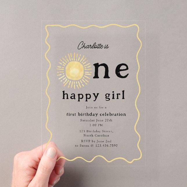 Invitations En Acrylique Boho Sunshine premier anniversaire une joyeuse fil (In situ (ordinateur de poche))