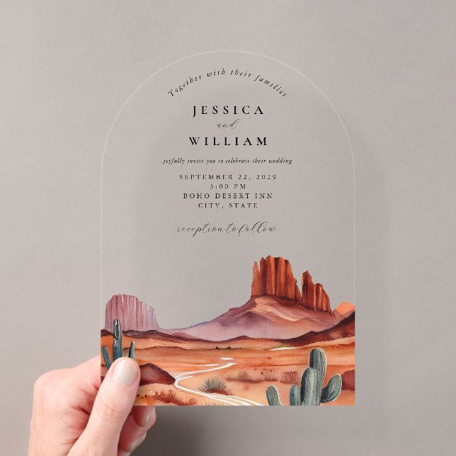 Invitations En Acrylique Boho Watercolor Desert Mariage (In situ (ordinateur de poche))