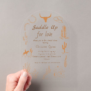 Invitations En Acrylique Boho Western Saddup Cowboy douche nuptiale