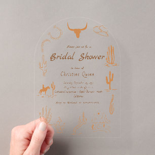 Invitations En Acrylique Boho Western Saddup Cowboy douche nuptiale Invita