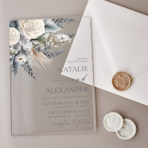 Invitations En Acrylique Boho White Rose Floral Mariage Jardin