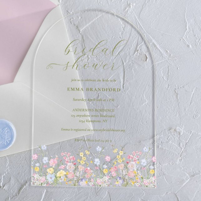 Invitations En Acrylique Boho Wildflower Elegant Bridal Shower  (Créateur téléchargé)