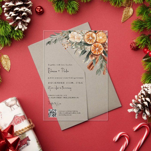 Invitations En Acrylique Boho Winter Wedding Qr code RSVP all in one (Insitu (vacances))
