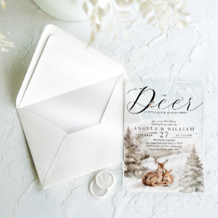 Invitations En Acrylique Bois d'hiver Oh Deer Thème Baby Boy Douche