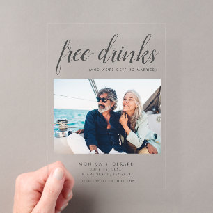 Invitations En Acrylique Boissons Gratuites Élégantes Photo Mariage