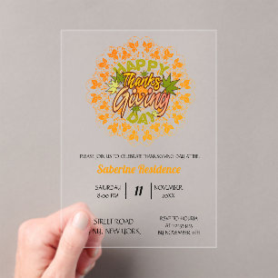 Invitations En Acrylique Bon thanksgiving moderne Foliage sans soudure Mand