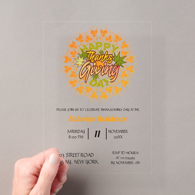 Invitations En Acrylique Bon thanksgiving moderne Foliage sans soudure Mand (In situ (ordinateur de poche))