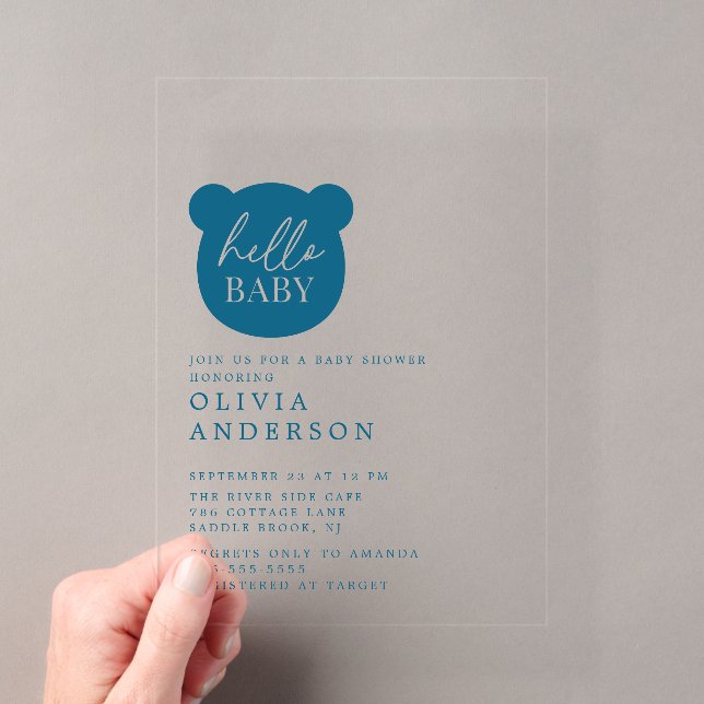 Invitations En Acrylique Bonjour Baby shower bébé ours (In situ (ordinateur de poche))