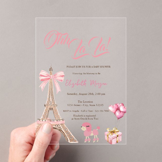 Invitations En Acrylique Bonjour Bébé Eiffel Tower Bow Striped Baby Shower (In situ (ordinateur de poche))