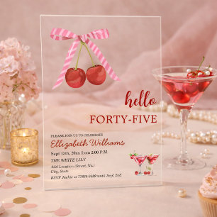 Invitations En Acrylique Bonjour Quarante-Cinq Cerises Martini Anniversaire