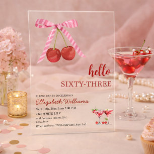 Invitations En Acrylique Bonjour Soixante-Trois Cherise Martini Fête d'anni
