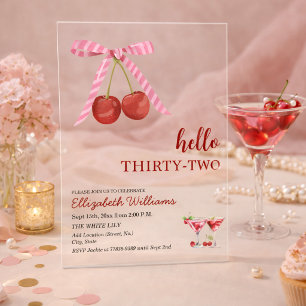 Invitations En Acrylique Bonjour Trente-Deux Cherry Martini Fête d'Annivers