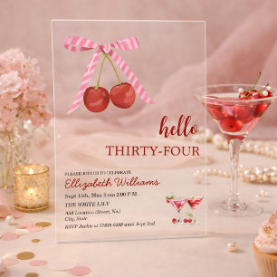 Invitations En Acrylique Bonjour Trente-Quatre Cherry Martini Fête d'Annive