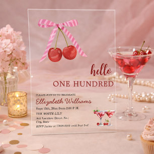 Invitations En Acrylique Bonjour Un Cent Martini Cerise Anniversaire
