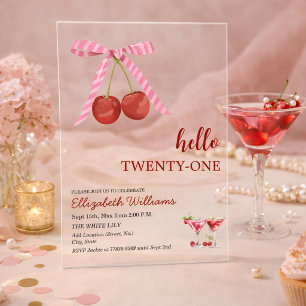 Invitations En Acrylique Bonjour Vingt-et-un Anniversaire Cherry Martini Fê