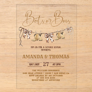 Invitations En Acrylique Boots or Bows Western Genre Reveve