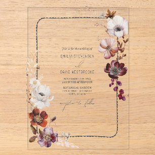 Invitations En Acrylique Bordure florale à festons de l'anémone rustique de