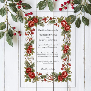 Invitations En Acrylique Bordure florale hivernale élégante de Noël