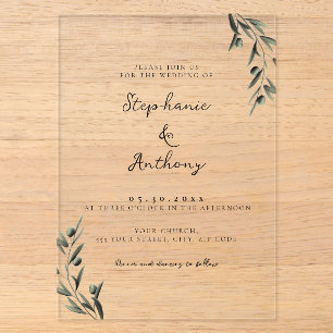 Invitations En Acrylique Botanique Olive Branch Feuille Mariage italien
