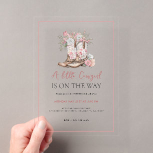 Invitations En Acrylique Bottes de cowgirl florales roses et douche de verd