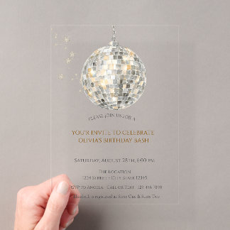 Invitations En Acrylique Boule De Disco Rétro Anniversaire Simple