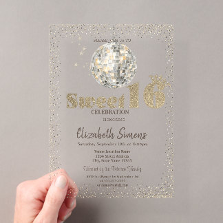 Invitations En Acrylique Boule de Disco Rétro Confettis Sweet 16
