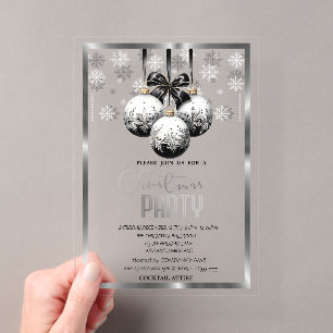 Invitations En Acrylique Boules blanches noires entreprise flocons de neige