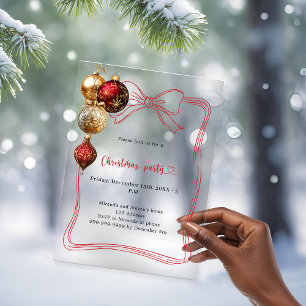 Invitations En Acrylique Boules d'or rouge Noël fête de Noël gelé