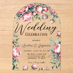 Invitations En Acrylique Bouquet Chic Peony En Mariage Aquarelle