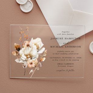 Invitations En Acrylique Bouquet de fleurs automnales rustique pour mariage