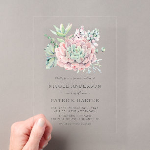 Invitations En Acrylique Bouquet de succulentes pastel aquarelle pour maria