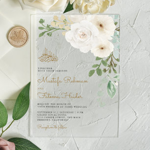 Invitations En Acrylique Bouquet Floral en Ivoire pour Mariage Musulman Isl