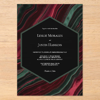 Invitations En Acrylique Bourgogne et Vert Chasseur Velvet- Look