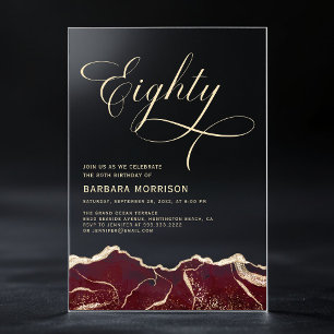 Invitations En Acrylique Bourgogne Gold Agate 80e Soirée Anniversaire